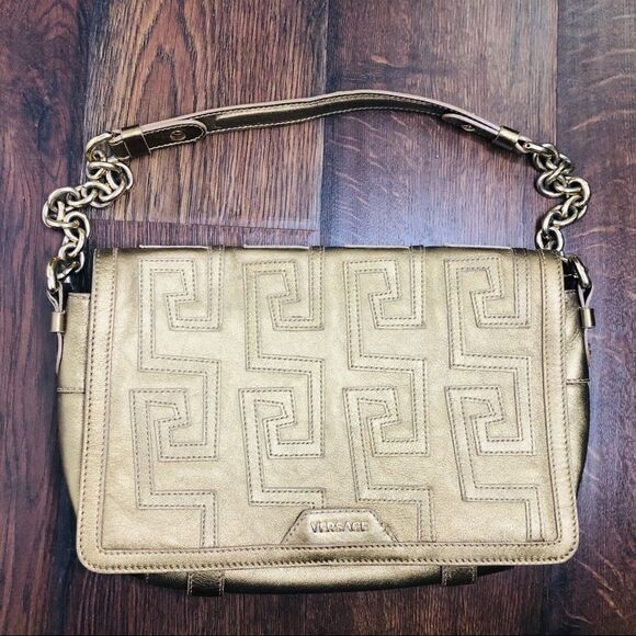 Versace Greca Quilted Gold Flap Chain Bag Rare Embroider Purse Evening - Picture 1 of 10